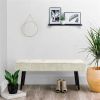 Mid-Century Beige Corduroy Upholstered End of Bed Bench with Black Metal Legs