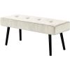 Mid-Century Beige Corduroy Upholstered End of Bed Bench with Black Metal Legs
