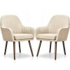 Set of 2 Retro Off-White Linen Upholstered Accent Chair with Stylish Wood Legs