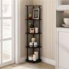 5-Shelf Modern Corner Bookcase in Espresso Black Wood Finish