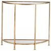 Half-Circle Entryway Console Table Gold Metal Glass Top Bottom Shelf Sofa Table