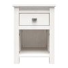 Farmhouse 1-Drawer Bedroom Nightstand with Open Shelf in Rustic Off-White Oak