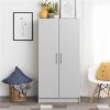 Bedroom Armoire Wardrobe Cabinet with Hanging Rail in Light Grey Wood Finish