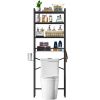 Black Over the Toilet Storage Freestanding Industrial Metal Wood Shelving Unit