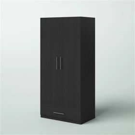 Modern Armoire Wardrobe Closet Cabinet with Storage Drawer in Black Wood Finish