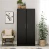Bedroom Armoire Wardrobe Cabinet with Hanging Rail in Black Wood Finish