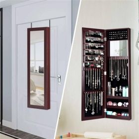 2-in-1 Dark Brown Wall or Door Mounted Jewelry Organizer Full Length Mirror