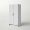 Bedroom Armoire Wardrobe Cabinet with Hanging Rail in White Wood Finish