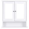 White Bathroom Wall Medicine Cabinet with Mirror and Open Shelf