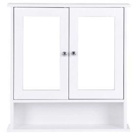 White Bathroom Wall Medicine Cabinet with Mirror and Open Shelf