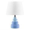 Small Blue Desk Light Table Lamp with White Fabric Shade for Bedside Nightstand