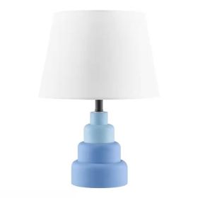 Small Blue Desk Light Table Lamp with White Fabric Shade for Bedside Nightstand