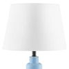 Small Blue Desk Light Table Lamp with White Fabric Shade for Bedside Nightstand