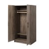Bedroom Armoire Wardrobe Cabinet with Hanging Rail in Grey Brown Wood Finish