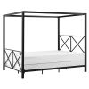 Queen size Modern Black Metal Four-Poster Canopy Bed Frame