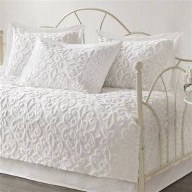 5-Piece French Country White Chenille Medallion Cotton Daybed Cover Bedding Set