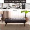 Mid-Century Bed Bench with Dark Brown Leather Upholstered Seat Solid Wood Legs
