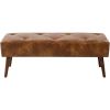 Mid-Century End of Bed Bench with Brown Leather Upholstered Seat Solid Wood Legs