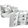 Full/Queen Blue Grey Birds On Wire Lightweight 7 PCS Quilt Set