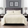 Full Queen 3-Piece Ivory Polyester Microfiber Reversible Diamond Quilt Set