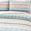 Full/Queen Scandinavian Chevron Teal White Orange Reversible Cotton Quilt Set