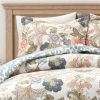 Full/Queen Floral Country Cottage Blue Green Coral Beige 3 Piece Comforter Set