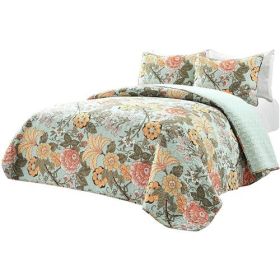 King Size Coastal Blue Stripe Reversible Cotton Quilt Set
