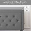 Full Size Dark Grey Linen Upholstered Platform Bed with Button-Tufted Headboard