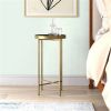 Gold Finish Metal Round Nightstand End Table with Removable Black Tray Top