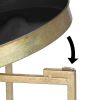 Gold Finish Metal Round Nightstand End Table with Removable Black Tray Top
