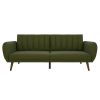 Green Linen Upholstered Futon Sofa Bed with Mid-Century Style Wooden Legs