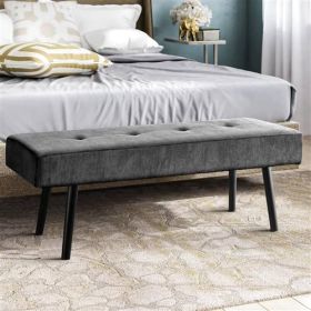 Mid-Century Grey Corduroy Upholstered End of Bed Bench with Black Metal Legs