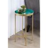 Gold Finish Metal Round End Table Nightstand with Removable Teal Tray Top