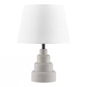 Small Grey Desk Light Table Lamp with White Fabric Shade for Bedside Nightstand