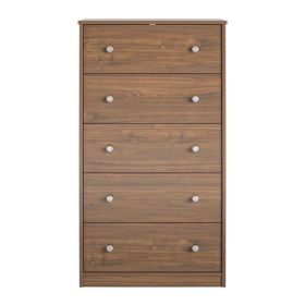 Modern 5-Drawer Bedroom Chest of Drawers in Rustic Walnut Wood Finish