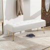 Modern Bed Bench Ottoman with White Ivory PU Leather Seat and Gold Metal Legs