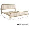 King size Gold Metal Platform Bed Frame with Off-White Upholstered Headboard