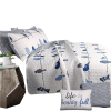 King size Blue White Navy Floral Birds On Wire Lightweight 7 Piece Quilt Set