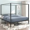 King size Modern Four Poster Metal Canopy Bed in Black Finish