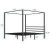 King size Modern Four Poster Metal Canopy Bed in Black Finish