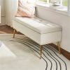Mid-Century Modern Bed Storage Bench with Ivory Velvet Seat and Gold Legs
