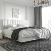 King size White Velvet Upholstered Platform Bed Frame with Headboard