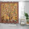 72-inch Brown Red Orange Green Floral Tree Birds Plants Flowers Shower Curtain