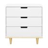 Modern Mid-Century Style 3-Drawer Dresser Chest in White Natural Wood Finish