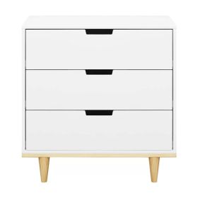 Modern Mid-Century Style 3-Drawer Dresser Chest in White Natural Wood Finish