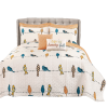 King size Orange White Blue Floral Birds On Wire 7 Piece Lightweight Quilt Set