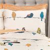 King size Orange White Blue Floral Birds On Wire 7 Piece Lightweight Quilt Set