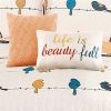 King size Orange White Blue Floral Birds On Wire 7 Piece Lightweight Quilt Set