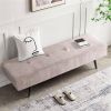 Mid-Century Pink Corduroy Upholstered End of Bed Bench with Black Metal Legs