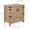Farmhouse Wood Finish Bathroom Vanity with White Sink - Black Faucet and Drain